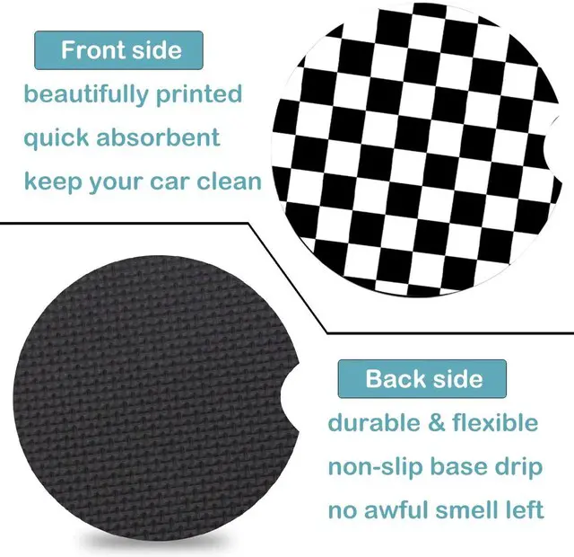 Alt view image 7 of 7 - 2 Pack Black and White Grid Car Cup Holder Coasters Universal Neoprene Mat | 2.75" Universal Size Anti Slip Rubber Mat,Auto Cup Holder Accessories for SUV Truck, Lattice Design Gifts for Women Men Mom
