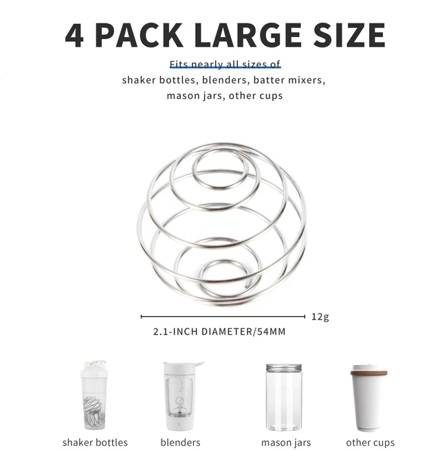 Alt view image 2 of 7 - 4 Pcs 2.1-Inch Large Size Shaker Balls for Protein Shakes,Milkshake and Salad Dressing,304 Stainless Steel Shaker Ball