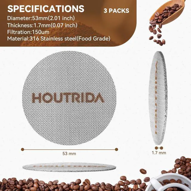 Alt view image 7 of 7 - 3Pack 53.3mm Puck Screen, Reusable 150m Metal Espresso Puck | 1.7mm Thickness Coffee Puck Screen, 316 Stainless Steel Portafilter Puck for Breville 54mm Portafilter Basket