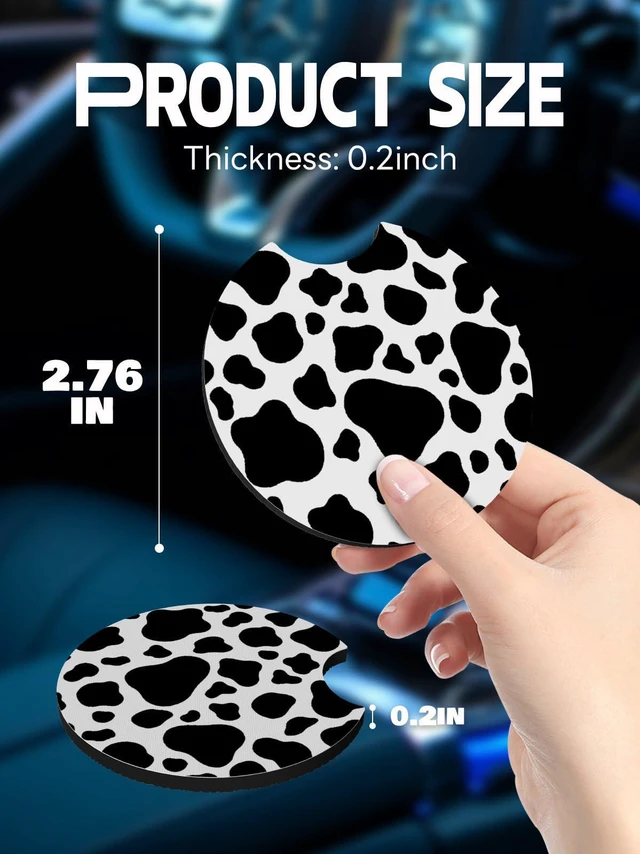 Alt view image 4 of 6 - Car Coasters,Cup Holder Coasters for Car,2.75inch Anti Slip and Absorbent,Cute Accessory Decor for Cup Holder,Pack of 2 (Cow)