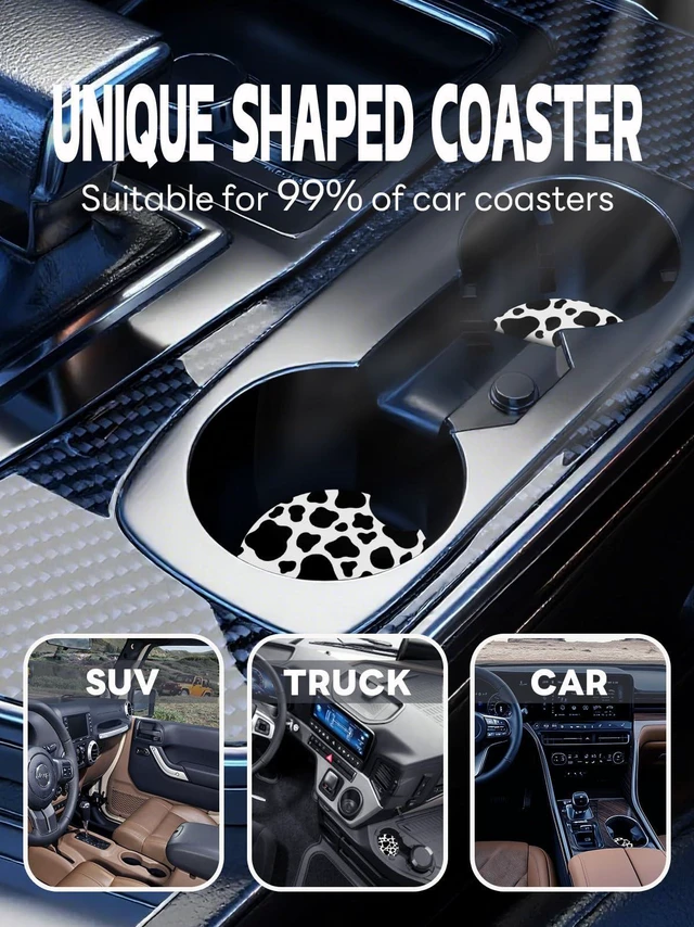 Alt view image 6 of 6 - Car Coasters,Cup Holder Coasters for Car,2.75inch Anti Slip and Absorbent,Cute Accessory Decor for Cup Holder,Pack of 2 (Cow)