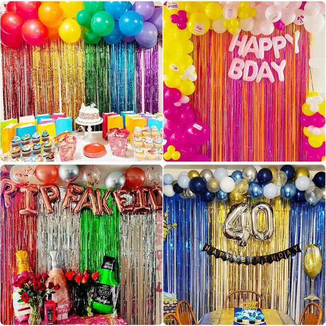 Alt view image 7 of 7 - Orange Fringe Backdrop 3.3x8.2ft, 2 Pack Foil Tinsel Curtains Decor | Metallic Streamers, Easy Peel-and-Stick Installation, Cuttable, for Halloween, Thanksgiving, Friendsgiving, Birthday Party