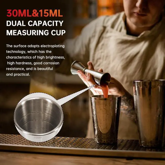 Alt view image 4 of 6 - 15-30ml Jigger for Bartending,Japanese Professional Cocktail Jigger Premium 304 Stainless Steel Jigger Premium & Heavy-Duty 0.5OZ- 1 OZ with Dimensions Inside Bartending Measuring