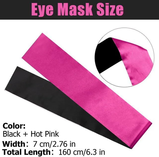 Alt view image 2 of 7 - 2 Pcs Satin Eye Mask, Black and Hot Pink | Silk Sleep Mask, Soft Comfortable Adjustable, Blackout Eye Cover, V-Shaped, 160 cm/6.3 inch