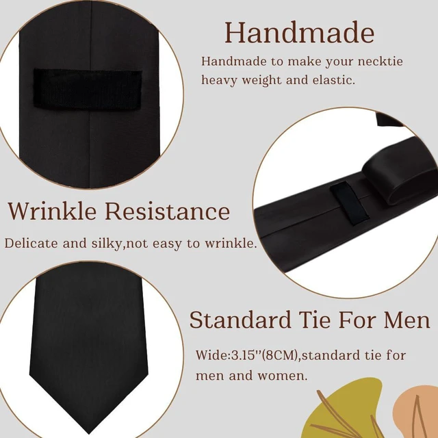 Alt view image 3 of 7 - Men's Ties Classic Solid Satin Tie Pure Color 3.15" (8CM) Mens Necktie With Multiple Colors, Premium Formal Black Neck Ties For Men Business Wedding Party Work Tie