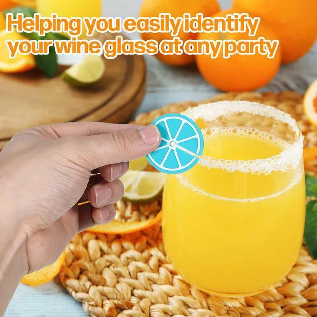 Alt view image 3 of 7 - 8 PCS Lemon Slice Drink Markers for Glasses, Reusable Lemon Slice Shaped Wine Glass Pendant, Silicone Fruit Wine Glass Markers Washable, Perfect for Parties and Gifts