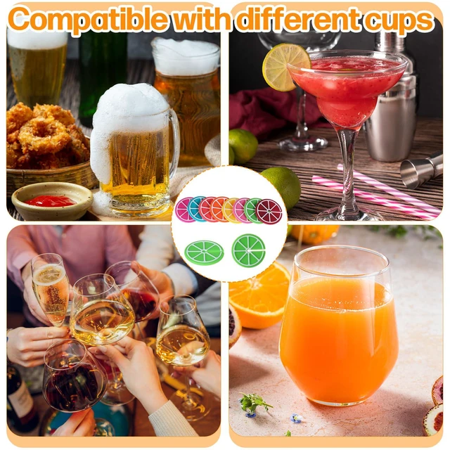 Alt view image 4 of 7 - 8 PCS Lemon Slice Drink Markers for Glasses, Reusable Lemon Slice Shaped Wine Glass Pendant, Silicone Fruit Wine Glass Markers Washable, Perfect for Parties and Gifts