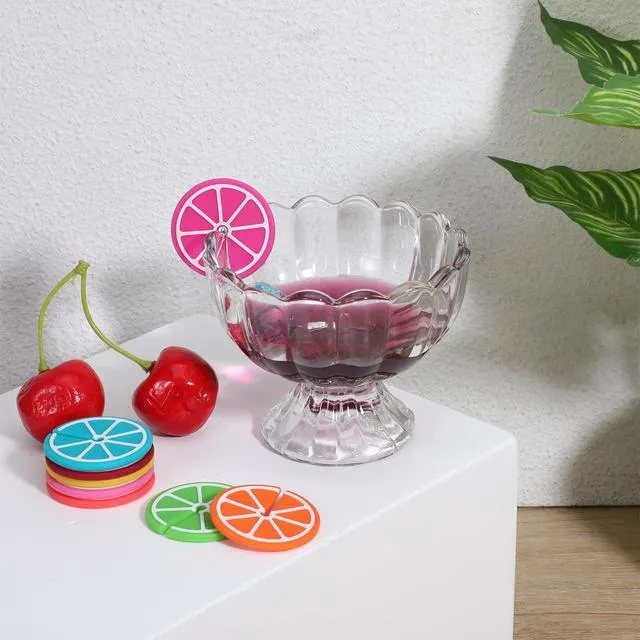 Alt view image 6 of 7 - 8 PCS Lemon Slice Drink Markers for Glasses, Reusable Lemon Slice Shaped Wine Glass Pendant, Silicone Fruit Wine Glass Markers Washable, Perfect for Parties and Gifts