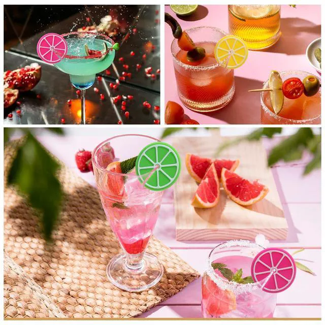 Alt view image 7 of 7 - 8 PCS Lemon Slice Drink Markers for Glasses, Reusable Lemon Slice Shaped Wine Glass Pendant, Silicone Fruit Wine Glass Markers Washable, Perfect for Parties and Gifts