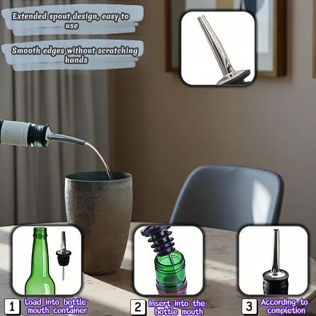 Alt view image 5 of 7 - 4PCS Premium Wine and Oil Pourer Set, 304 Stainless Steel Pour Spouts for Liquor & Oil - Reusable, Dishwasher Safe, Precision Flow Control, Leak-Proof Seal, Fit Most Wine & Whiskey Bottles (S (Hat1))