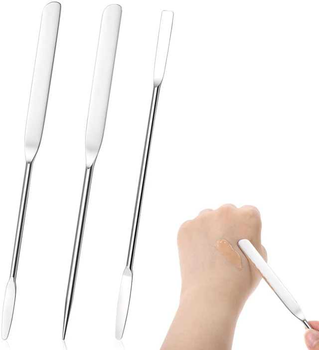 Main image of 3 Pcs Makeup Spatula Foundation Spatula, Stainless Steel Facial Beauty Spatulas, Double Edged Tiny Makeup Palette Mixer Cosmetic Mixing Tool for Even Application Foundation