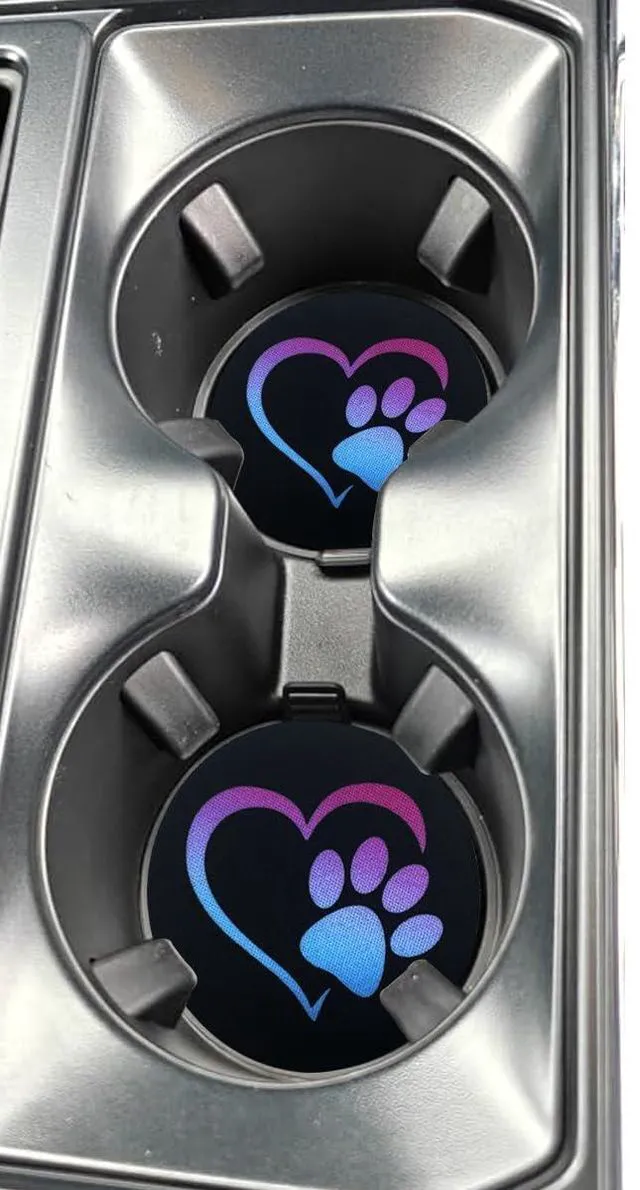 Main image of 2PCS Dog Paw Heart Print Car Cup Holder Coasters, 2.73 Inch Anti-Slip Shockproof Automotive Drink Mat for Women and Men, Universal Vehicle Cup Holder Insert for RV, SUV, Truck (Colorful)