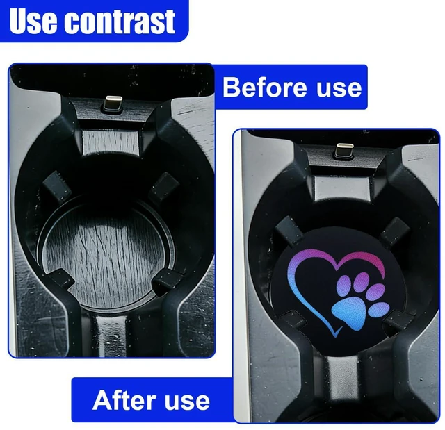 Alt view image 5 of 6 - 2PCS Dog Paw Heart Print Car Cup Holder Coasters, 2.73 Inch Anti-Slip Shockproof Automotive Drink Mat for Women and Men, Universal Vehicle Cup Holder Insert for RV, SUV, Truck (Colorful)