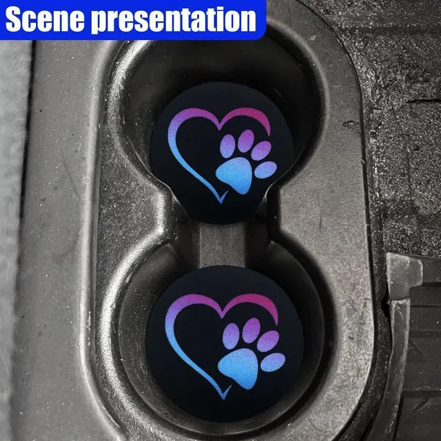 Alt view image 6 of 6 - 2PCS Dog Paw Heart Print Car Cup Holder Coasters, 2.73 Inch Anti-Slip Shockproof Automotive Drink Mat for Women and Men, Universal Vehicle Cup Holder Insert for RV, SUV, Truck (Colorful)