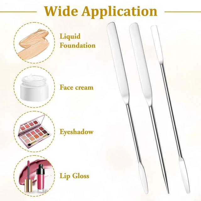 Alt view image 4 of 7 - 3 Pcs Makeup Spatula Foundation Spatula, Stainless Steel Facial Beauty Spatulas, Double Edged Tiny Makeup Palette Mixer Cosmetic Mixing Tool for Even Application Foundation