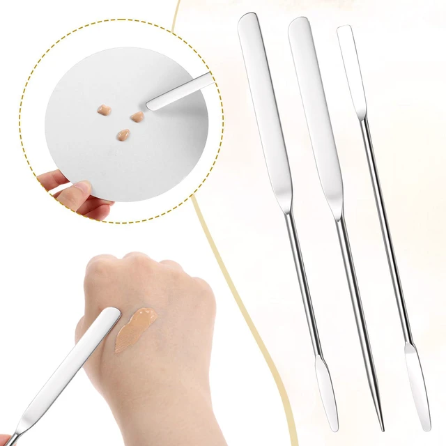 Alt view image 5 of 7 - 3 Pcs Makeup Spatula Foundation Spatula, Stainless Steel Facial Beauty Spatulas, Double Edged Tiny Makeup Palette Mixer Cosmetic Mixing Tool for Even Application Foundation