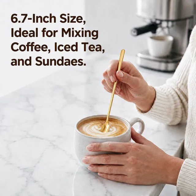 Alt view image 2 of 7 - Coffee Spoons Set of 6, 6.7-Inch Long Handle Espresso Spoons | Square-Head Stainless Steel Spoons for latte, cappuccino, iced tea and desserts; slim 0.55-inch heads fit deep cups.
