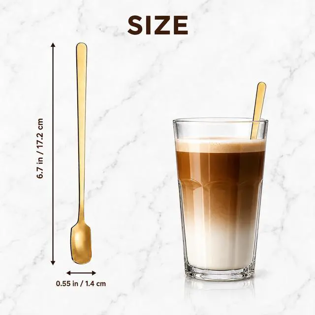 Alt view image 3 of 7 - Coffee Spoons Set of 6, 6.7-Inch Long Handle Espresso Spoons | Square-Head Stainless Steel Spoons for latte, cappuccino, iced tea and desserts; slim 0.55-inch heads fit deep cups.