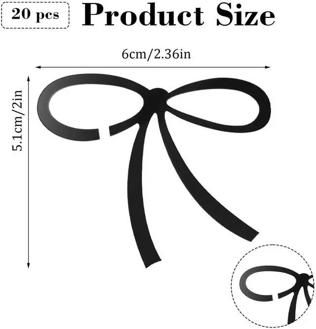 Alt view image 2 of 7 - 20PCS Black Bow Drink Markers, Acrylic Drink Tags Coquette Bow Wine Glass Charms for Birthday Wedding Bachelorette Coquette Cocktail Tasting Party Decor Accessory
