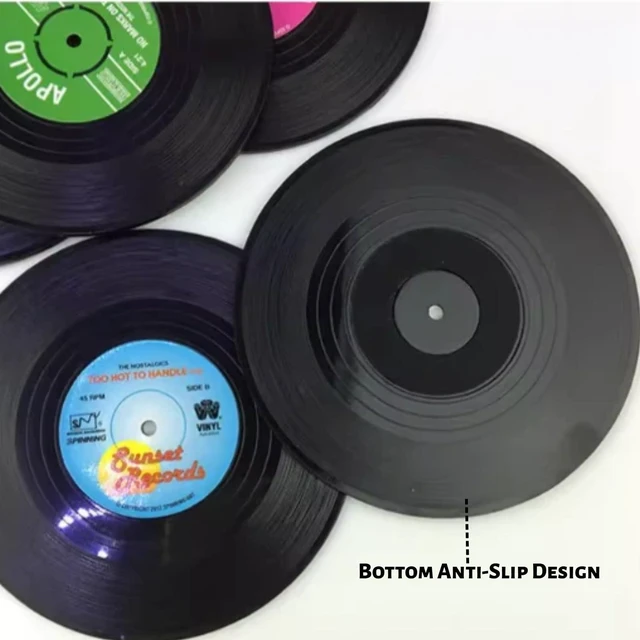 Alt view image 4 of 7 - 6 PCS Funny Retro Record Coasters for Drinks with Vinyl Player Holder 4.2 Inch for Music Lovers, Drinks, Bars, Party, Birthday, Home Decor Housewarming Ideas
