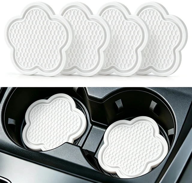 Main image of Car Cup Holder Coaster, Universal Non-Slip Recessed Flower Shaped Cup Holders, Cute Car Accessories Interior for Women and Man Interior Sets 4 Pack (White)