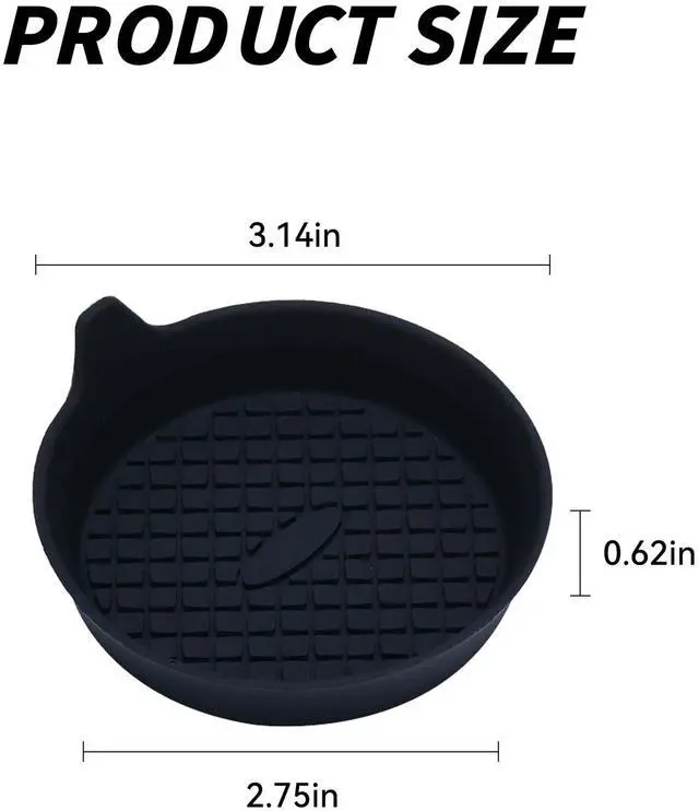 Alt view image 2 of 6 - 4 Pack 2.75 Inch Silicone Car Cup Holder Coasters, Black | recessed insert design, waterproof surface, slip-resistant backing, fits matching holders, car interior accessories