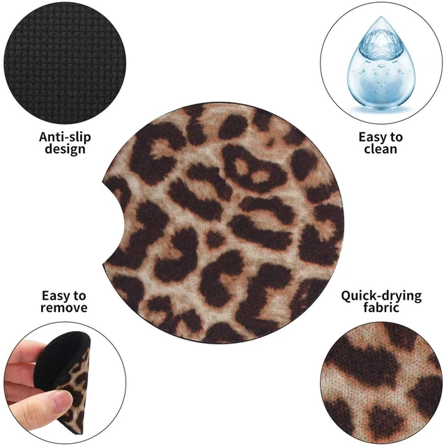 Alt view image 3 of 6 - 2PCS Leopard Non-Slip Car Cup Holder Coasters for Women | Universal Fit for Standard Cup Holders, Easy to Clean & Remove, Adorable Floral Decor, Ideal Gift for Girls & Car Lovers