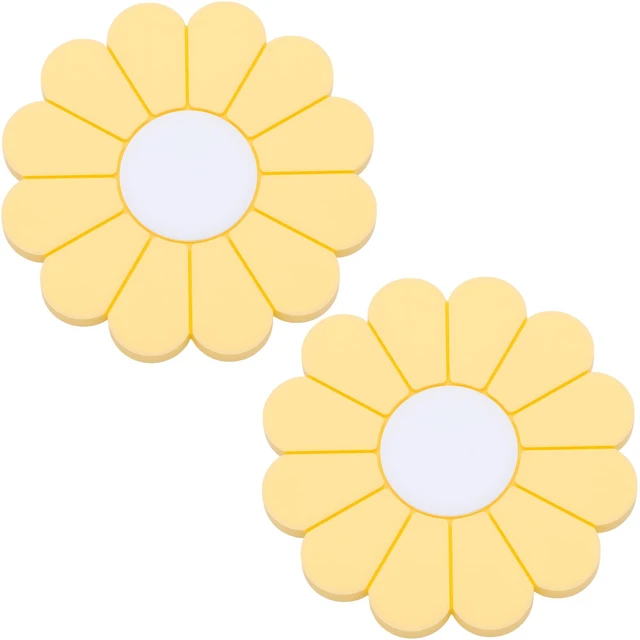 Main image of 2-Pack Car Cup Holder Coaster Inserts, Daisy Shape, 2.75 Inch Non-Slip Silicone Cup Holder Insert, Universal Non-Slip Cup Holders, Car Accessories Interior for Women and Man (Yellow)