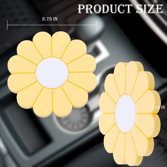 Alt view image 2 of 7 - 2-Pack Car Cup Holder Coaster Inserts, Daisy Shape, 2.75 Inch Non-Slip Silicone Cup Holder Insert, Universal Non-Slip Cup Holders, Car Accessories Interior for Women and Man (Yellow)