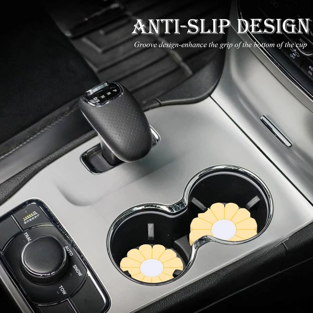 Alt view image 3 of 7 - 2-Pack Car Cup Holder Coaster Inserts, Daisy Shape, 2.75 Inch Non-Slip Silicone Cup Holder Insert, Universal Non-Slip Cup Holders, Car Accessories Interior for Women and Man (Yellow)
