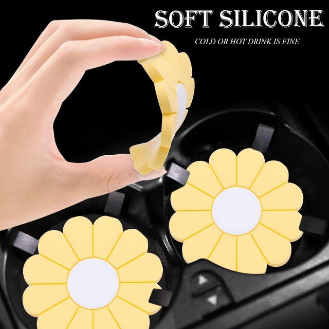 Alt view image 4 of 7 - 2-Pack Car Cup Holder Coaster Inserts, Daisy Shape, 2.75 Inch Non-Slip Silicone Cup Holder Insert, Universal Non-Slip Cup Holders, Car Accessories Interior for Women and Man (Yellow)