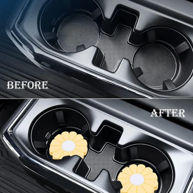 Alt view image 7 of 7 - 2-Pack Car Cup Holder Coaster Inserts, Daisy Shape, 2.75 Inch Non-Slip Silicone Cup Holder Insert, Universal Non-Slip Cup Holders, Car Accessories Interior for Women and Man (Yellow)