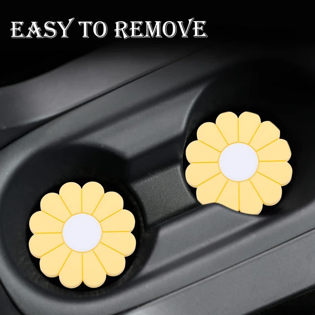 Alt view image 6 of 7 - 2-Pack Car Cup Holder Coaster Inserts, Daisy Shape, 2.75 Inch Non-Slip Silicone Cup Holder Insert, Universal Non-Slip Cup Holders, Car Accessories Interior for Women and Man (Yellow)