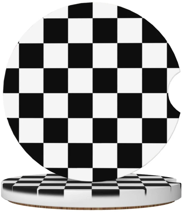 Main image of 2 Pack Car Cup Holder Checkered Coasters Absorbent Ceramic Coaster for Cup Holders Fashion Car Interior Accessories for Men Drink Coaster for Women