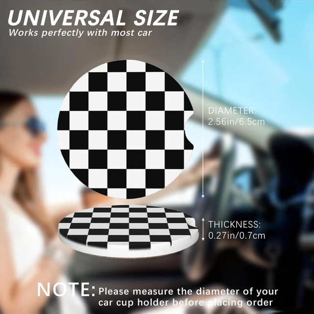 Alt view image 2 of 6 - 2 Pack Car Cup Holder Checkered Coasters Absorbent Ceramic Coaster for Cup Holders Fashion Car Interior Accessories for Men Drink Coaster for Women
