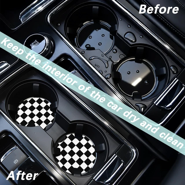 Alt view image 3 of 6 - 2 Pack Car Cup Holder Checkered Coasters Absorbent Ceramic Coaster for Cup Holders Fashion Car Interior Accessories for Men Drink Coaster for Women