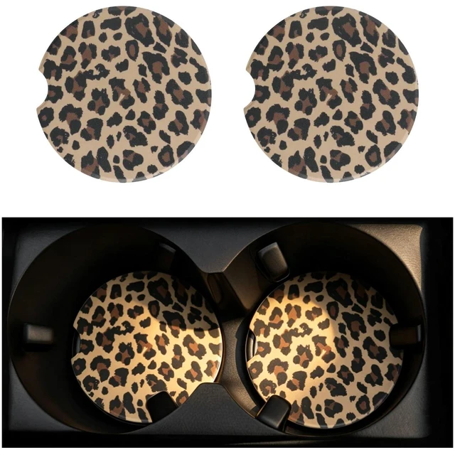 Main image of 2PCS Car Cup Coasters,2.6 Inch Leopard Print Cup Holder Coasters for Car,Anti Slip Absorbent Cars Coaster for Cups Holders Leopard Print Cars Accessories for Women&Men