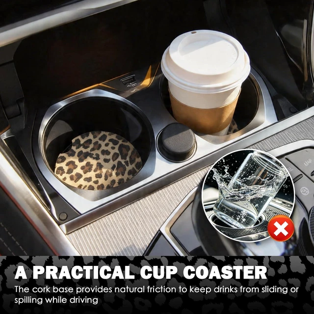Alt view image 5 of 7 - 2PCS Car Cup Coasters,2.6 Inch Leopard Print Cup Holder Coasters for Car,Anti Slip Absorbent Cars Coaster for Cups Holders Leopard Print Cars Accessories for Women&Men