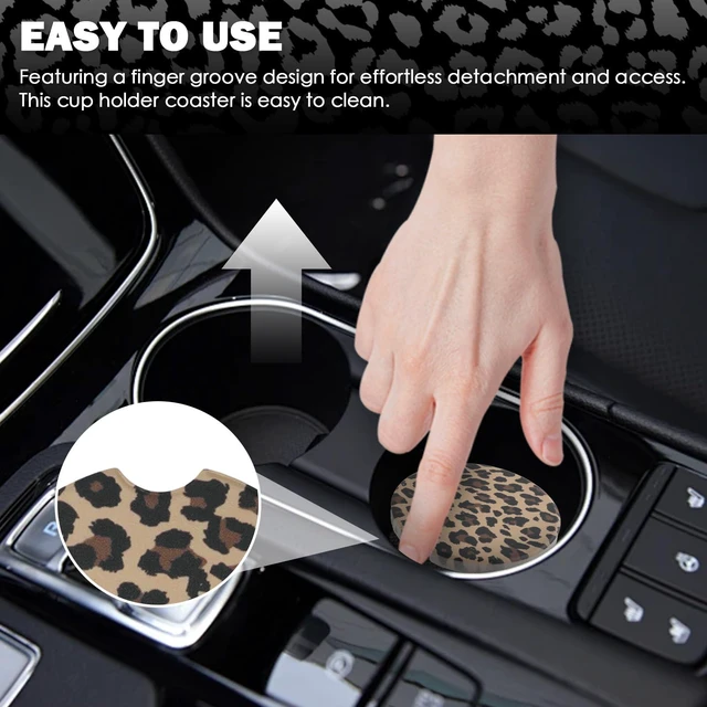 Alt view image 6 of 7 - 2PCS Car Cup Coasters,2.6 Inch Leopard Print Cup Holder Coasters for Car,Anti Slip Absorbent Cars Coaster for Cups Holders Leopard Print Cars Accessories for Women&Men