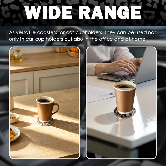 Alt view image 7 of 7 - 2PCS Car Cup Coasters,2.6 Inch Leopard Print Cup Holder Coasters for Car,Anti Slip Absorbent Cars Coaster for Cups Holders Leopard Print Cars Accessories for Women&Men