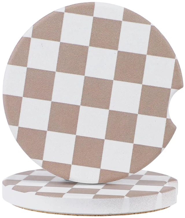 Main image of 2Pcs Car Coasters for Cup Holders, Absorbent Ceramic Car Cup Coaster | Universal Anti Slip Cork Base Cup Coasters with Finger Notch Car Interior Accessories for Women