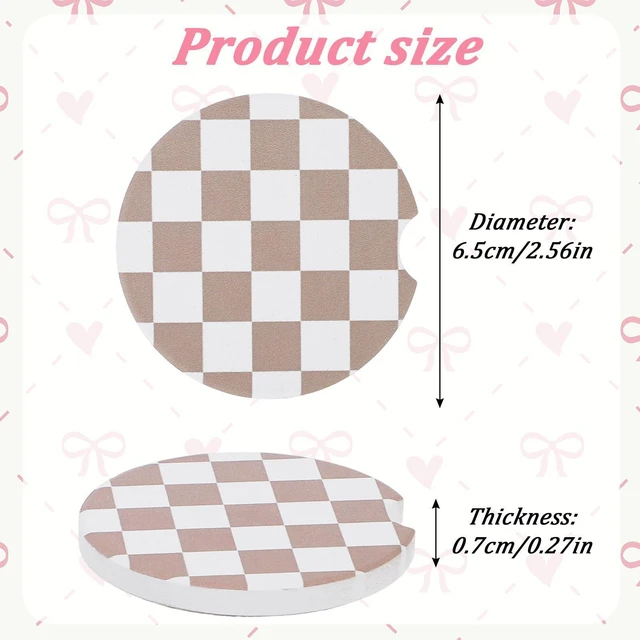 Alt view image 2 of 7 - 2Pcs Car Coasters for Cup Holders, Absorbent Ceramic Car Cup Coaster | Universal Anti Slip Cork Base Cup Coasters with Finger Notch Car Interior Accessories for Women
