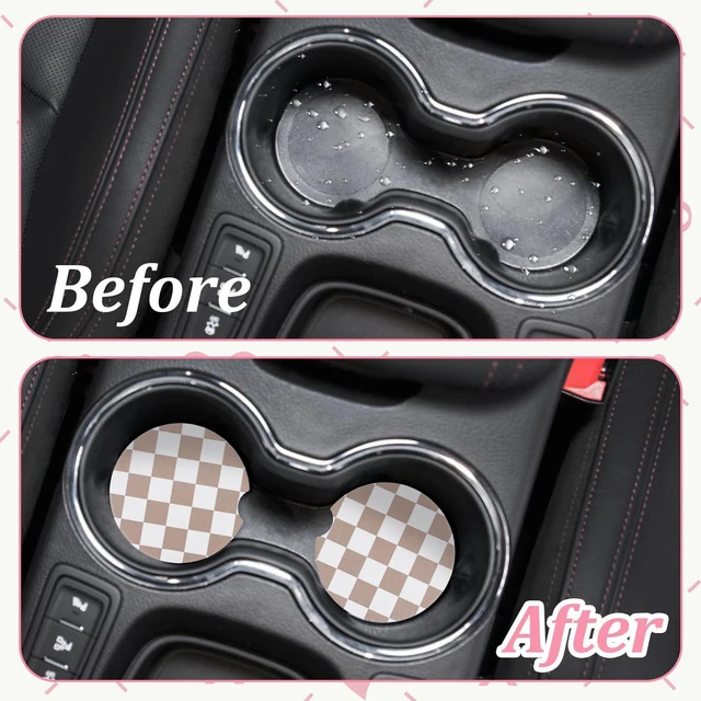 Alt view image 3 of 7 - 2Pcs Car Coasters for Cup Holders, Absorbent Ceramic Car Cup Coaster | Universal Anti Slip Cork Base Cup Coasters with Finger Notch Car Interior Accessories for Women