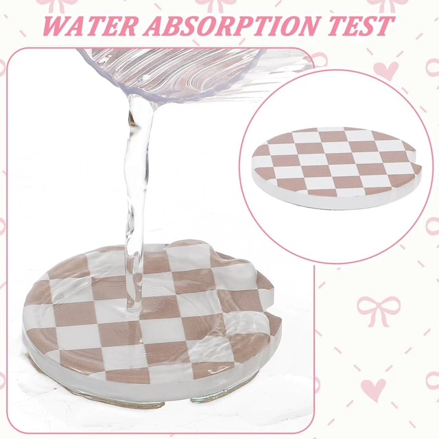 Alt view image 6 of 7 - 2Pcs Car Coasters for Cup Holders, Absorbent Ceramic Car Cup Coaster | Universal Anti Slip Cork Base Cup Coasters with Finger Notch Car Interior Accessories for Women