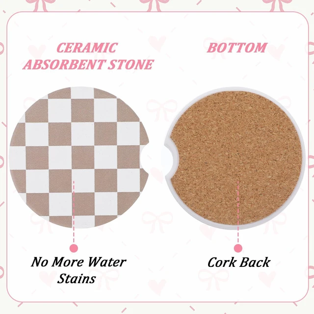 Alt view image 5 of 7 - 2Pcs Car Coasters for Cup Holders, Absorbent Ceramic Car Cup Coaster | Universal Anti Slip Cork Base Cup Coasters with Finger Notch Car Interior Accessories for Women