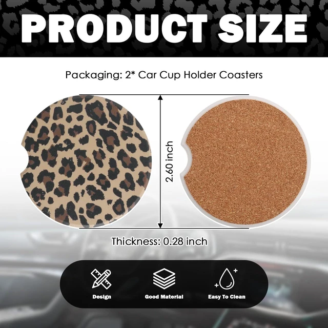 Alt view image 2 of 7 - 2PCS Car Cup Coasters,2.6 Inch Leopard Print Cup Holder Coasters for Car,Anti Slip Absorbent Cars Coaster for Cups Holders Leopard Print Cars Accessories for Women&Men