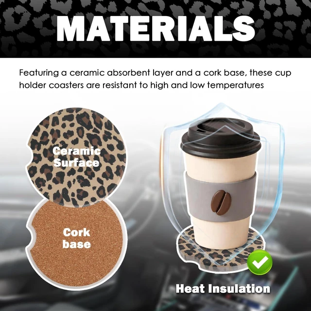 Alt view image 4 of 7 - 2PCS Car Cup Coasters,2.6 Inch Leopard Print Cup Holder Coasters for Car,Anti Slip Absorbent Cars Coaster for Cups Holders Leopard Print Cars Accessories for Women&Men