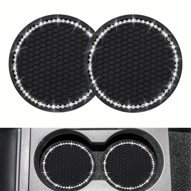 Main image of 2PCS Bling Car Cup Coaster, Universal Vehicle Bling Holder Insert,2.75 inch Rhinestone Anti Slip Silicone Insert,Suitable for Most Car Interior,Best Gift Car Bling for Women, Black, 2 Pack