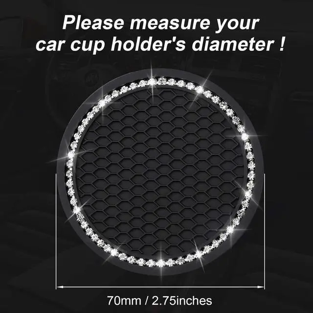 Alt view image 3 of 7 - 2PCS Bling Car Cup Coaster, Universal Vehicle Bling Holder Insert,2.75 inch Rhinestone Anti Slip Silicone Insert,Suitable for Most Car Interior,Best Gift Car Bling for Women, Black, 2 Pack