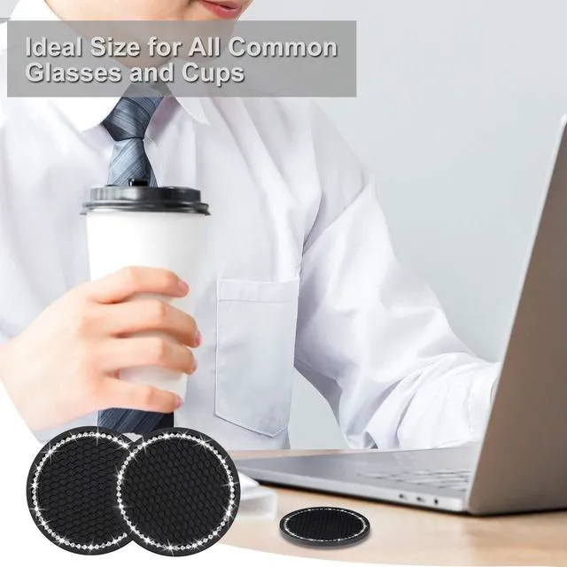 Alt view image 7 of 7 - 2PCS Bling Car Cup Coaster, Universal Vehicle Bling Holder Insert,2.75 inch Rhinestone Anti Slip Silicone Insert,Suitable for Most Car Interior,Best Gift Car Bling for Women, Black, 2 Pack